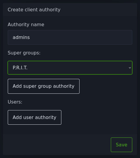 Adding super groups to the client authority