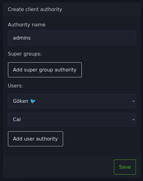 Adding users to the client authority