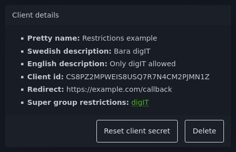Super group restrictions in client details