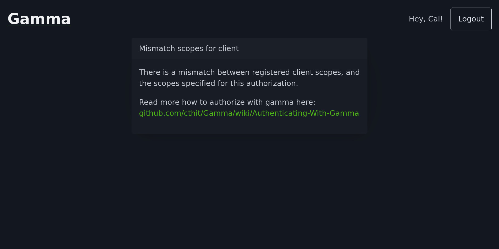 Mismatched scopes for client error